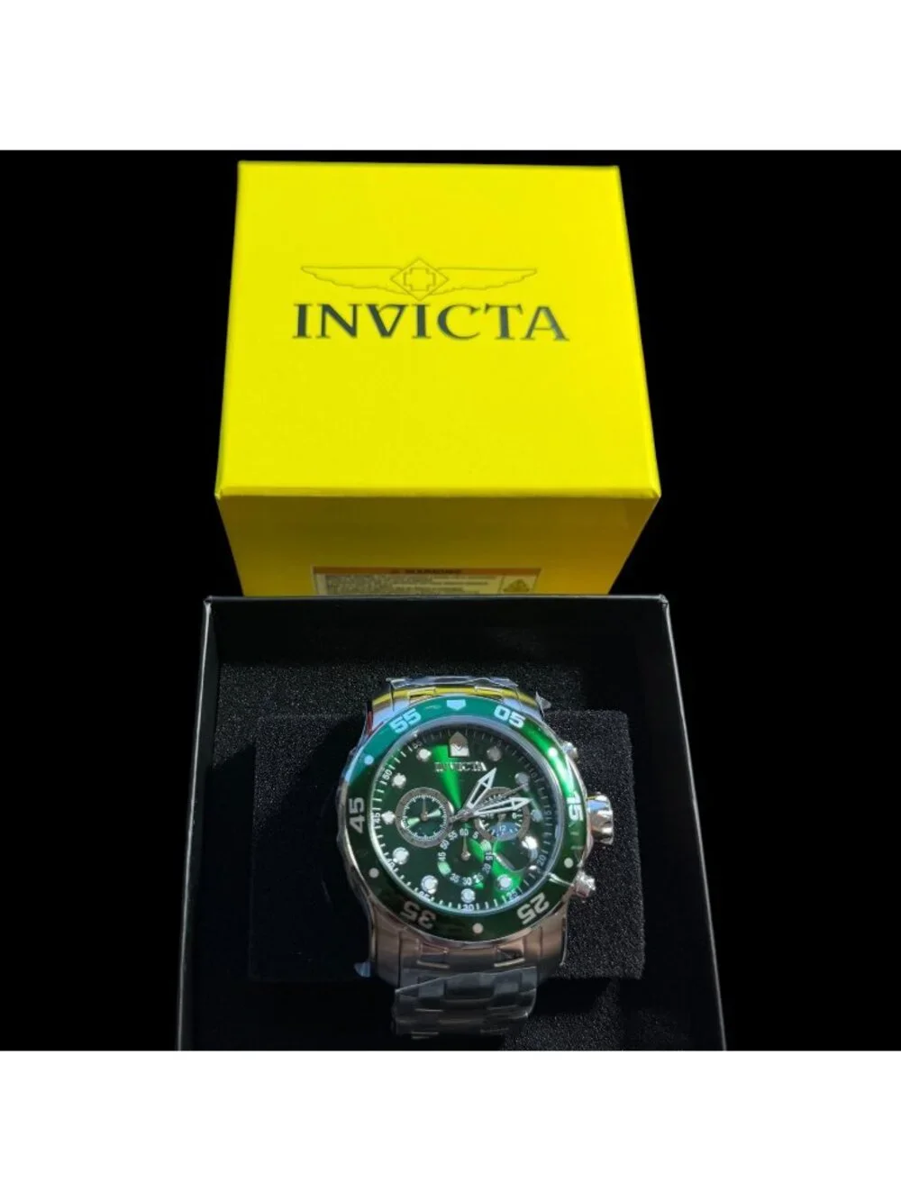 Invicta Men's Pro Diver Chronograph 47559 Green Dial Stainless Steel Watch New